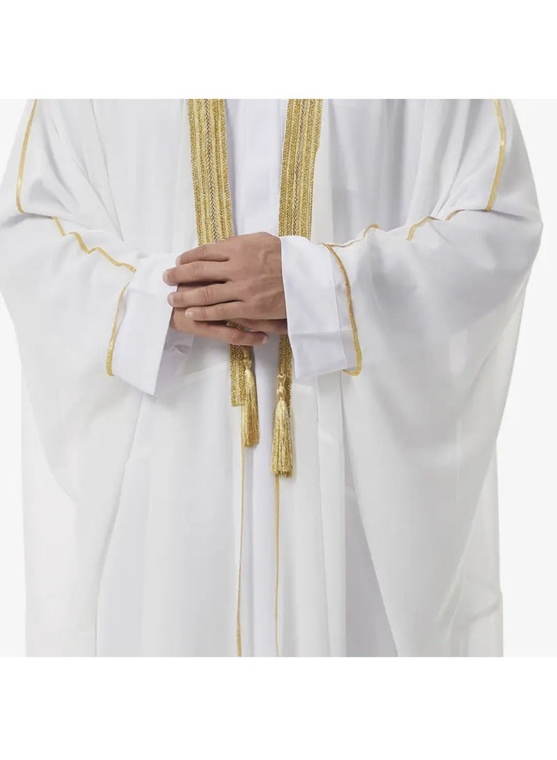 الهديل قفطان عربية للرجال - جلبة بيضاء تقليدية، خفيفة وأنيقة، مناسبة لرمضان وعيد الفطر والملابس الإسلامية للصلاة - Image 2